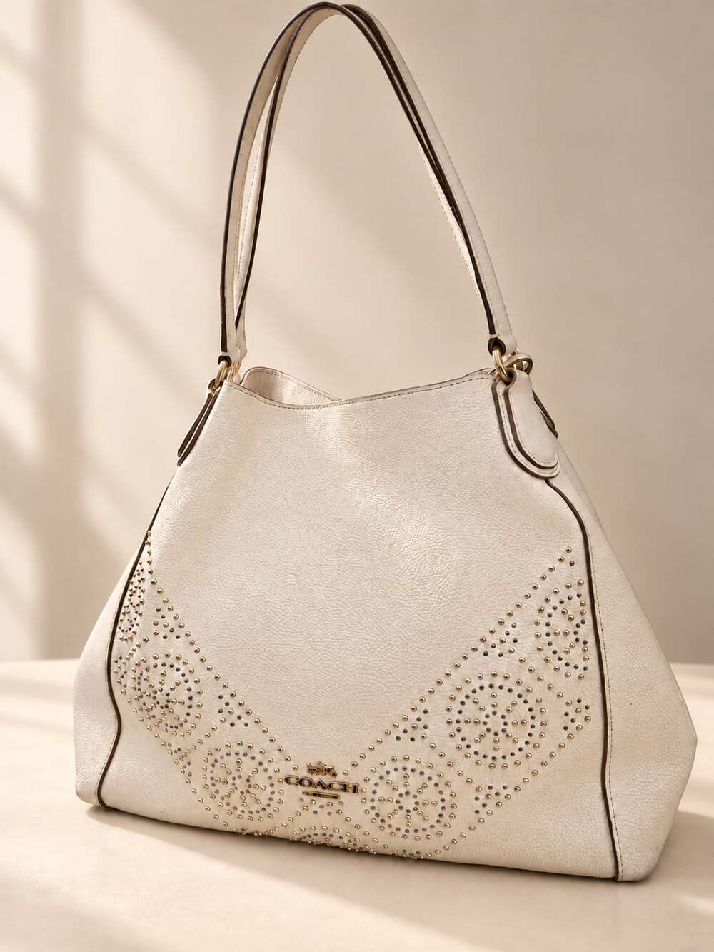 Coach Edie Shoulder Bag Chalk White Leather Gold Mini Studs